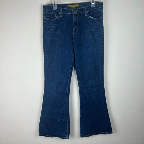 Vintage Y2K Seven7 Flare Wide Leg Jeans Mid Rise Dark Wash Size 10 Boho Hippie - Picture 4 of 13